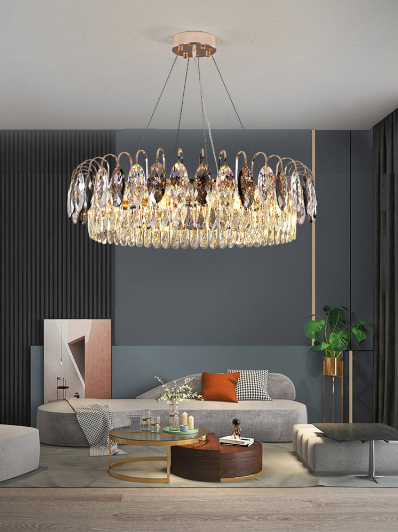 Crystal copper pendant chandelier with adjustable height combining sensibility and rationality for elegant living room dining room