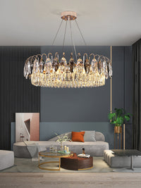 Thumbnail for Crystal copper pendant chandelier with adjustable height combining sensibility and rationality for elegant living room dining room