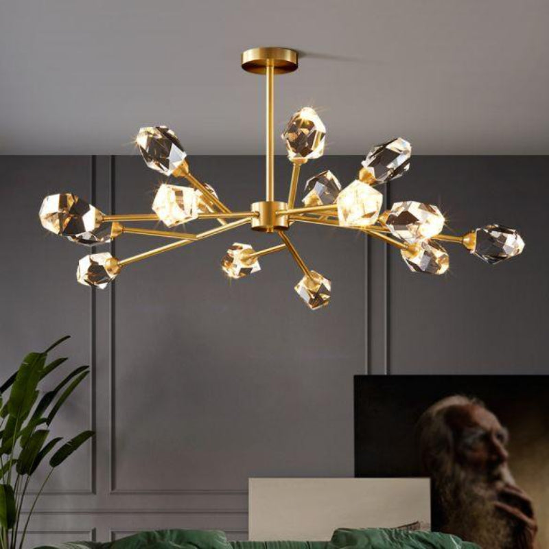 Postmodern Island chandelier with irregular crystals arranged like fruit creating luxurious artistic glow for kitchen island