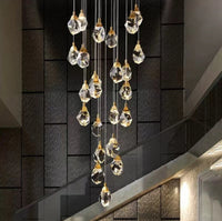 Thumbnail for Modern irregular raw-cut K9 crystal chandelier, brass finish for luxury hotel lobby stairwell foyer lighting