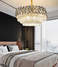 Thumbnail for High-end black K9 crystal chandelier with elegant finish creating sophisticated ambiance for luxury dining room restaurant