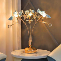 Thumbnail for Rose Bloom ceramic flower desk lamp with faceted crystal and gold ball design creating elegant lighting for bedroom nightstand office
