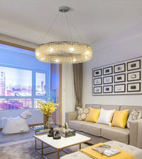 Thumbnail for Modern K9 crystal ring chandelier with silver finish creating stunning visual centerpiece for contemporary living room dining room