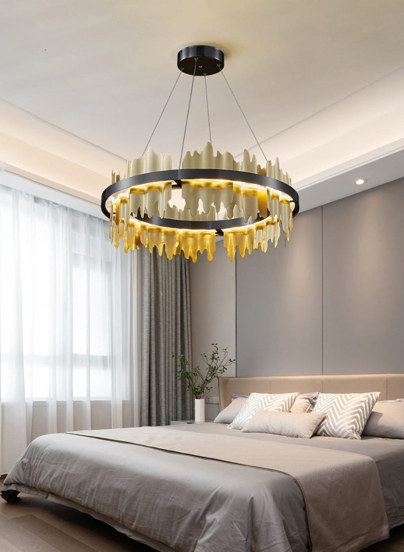 Black Dragons stainless steel chandelier with chalice design creating minimal dazzle for elegant dining room living room