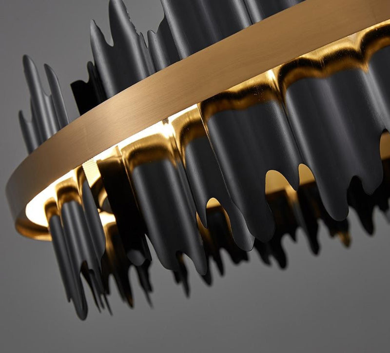 Sleek black Shard Chalice chandelier with stainless steel creating lavish environment for contemporary dining room living room