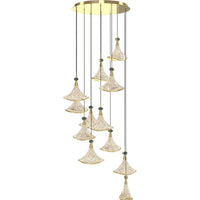 Thumbnail for Modern stainless steel chandelier featuring Shell Cascade design with shell elements for staircase foyer two-story ceiling