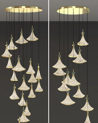 Thumbnail for Shell Cascade stainless steel lighting creating elegant ambiance for staircase foyer entryway high ceiling contemporary space