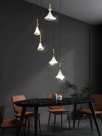 Thumbnail for Stainless steel chandelier light with Shell Cascade design creating modern lighting for staircase foyer entryway two-story space