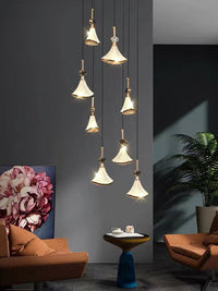 Thumbnail for Shell Cascade dining chandelier with stainless steel cascading design for staircase foyer contemporary space lighting
