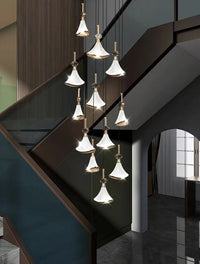 Thumbnail for Stainless steel chandelier featuring Shell Cascade design with shell elements for staircase foyer two-story ceiling lighting