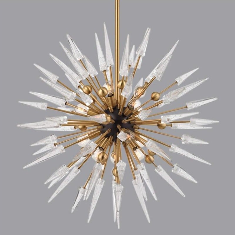 Crystal pendant ceiling lights featuring Sputnik Star design with radiating arms for contemporary dining room foyer lighting