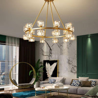 Thumbnail for Crystal pendant chandelier with copper frame and dimmable LED creating customizable ambiance for dining room living room