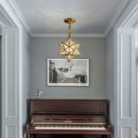 Thumbnail for Star Glass pendant with traditional colonial style and brass metal creating timeless elegance for entryway kitchen dining room