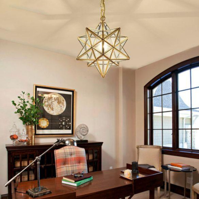 Traditional colonial pendant with star-shaped fixture and down lighting creating focused illumination for foyer entryway kitchen
