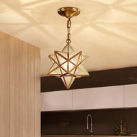 Thumbnail for Star Glass pendant with brass metal and clear glass shade creating classic atmosphere for traditional dining room kitchen