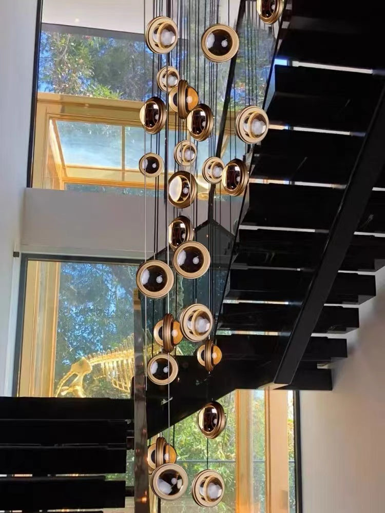 Modern chandelier light fixture featuring Star Light Bubbles design with crystal bubbles for staircase foyer high ceiling