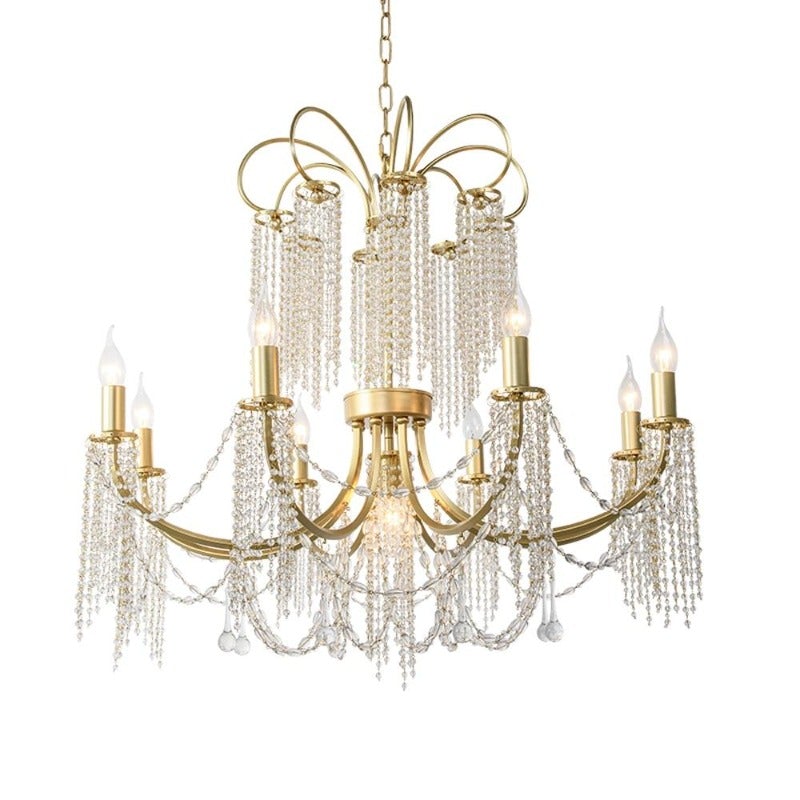 Vintage K9 crystal chandelier with traditional gold finish creating enduring beauty for elegant living room bedroom dining space