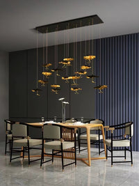 Thumbnail for Elegant lighting chandelier with unique lotus art brass gold design creating refined ambiance for dining room living room